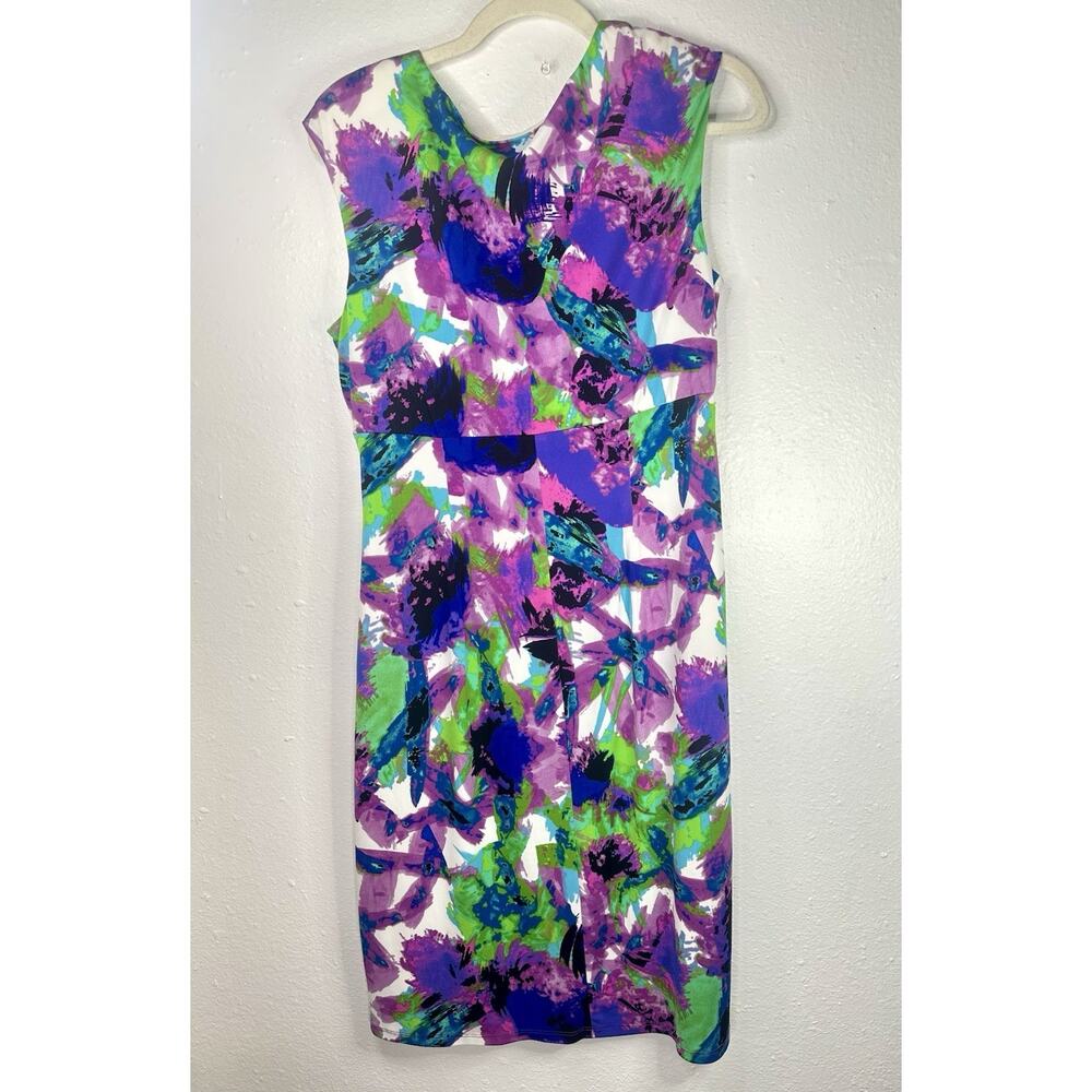 London Times Petite Purple Floral Sleeveless Derby Party Cocktail Dress Size 14P - Picture 2 of 5